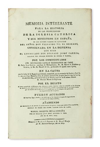 PHILIPPINES  CABEZA DE LUNA. Memoria Interesante para la Historia de las Persecuciones de la Iglesia Católica [etc.]. 1819